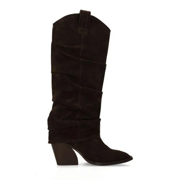Donkerbruine suède cowboylaarzen met flap