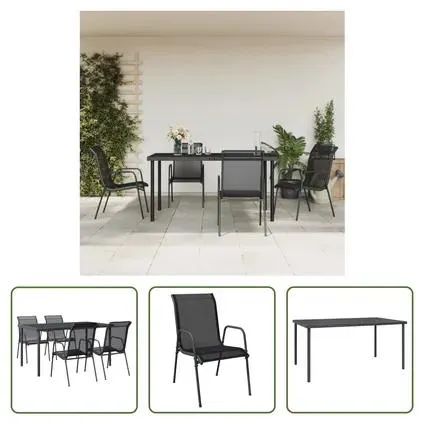 vidaXL Ensemble à manger de jardin 5 pcs noir textilène et acier