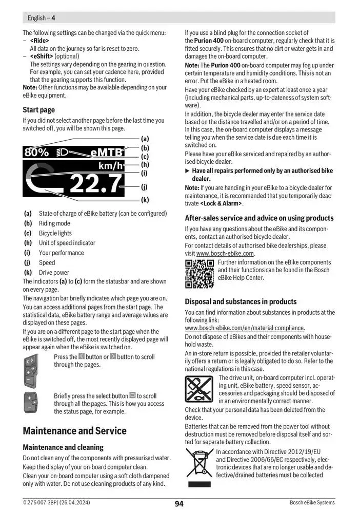 Electric Bike Manual van 12 februari tot 12 augustus 2025 - folder pagina 94
