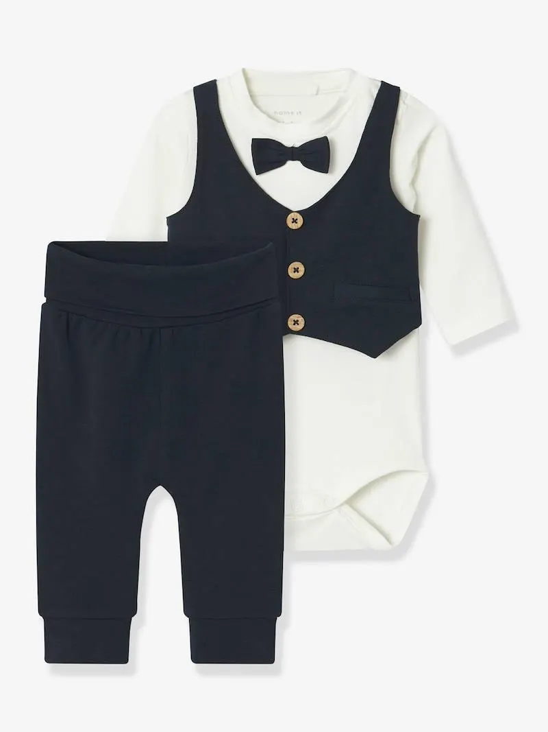 Ensemble festif pour bébé garçon composé d'un body et d'un pantalon NBMADAM NAME IT - bleu foncé