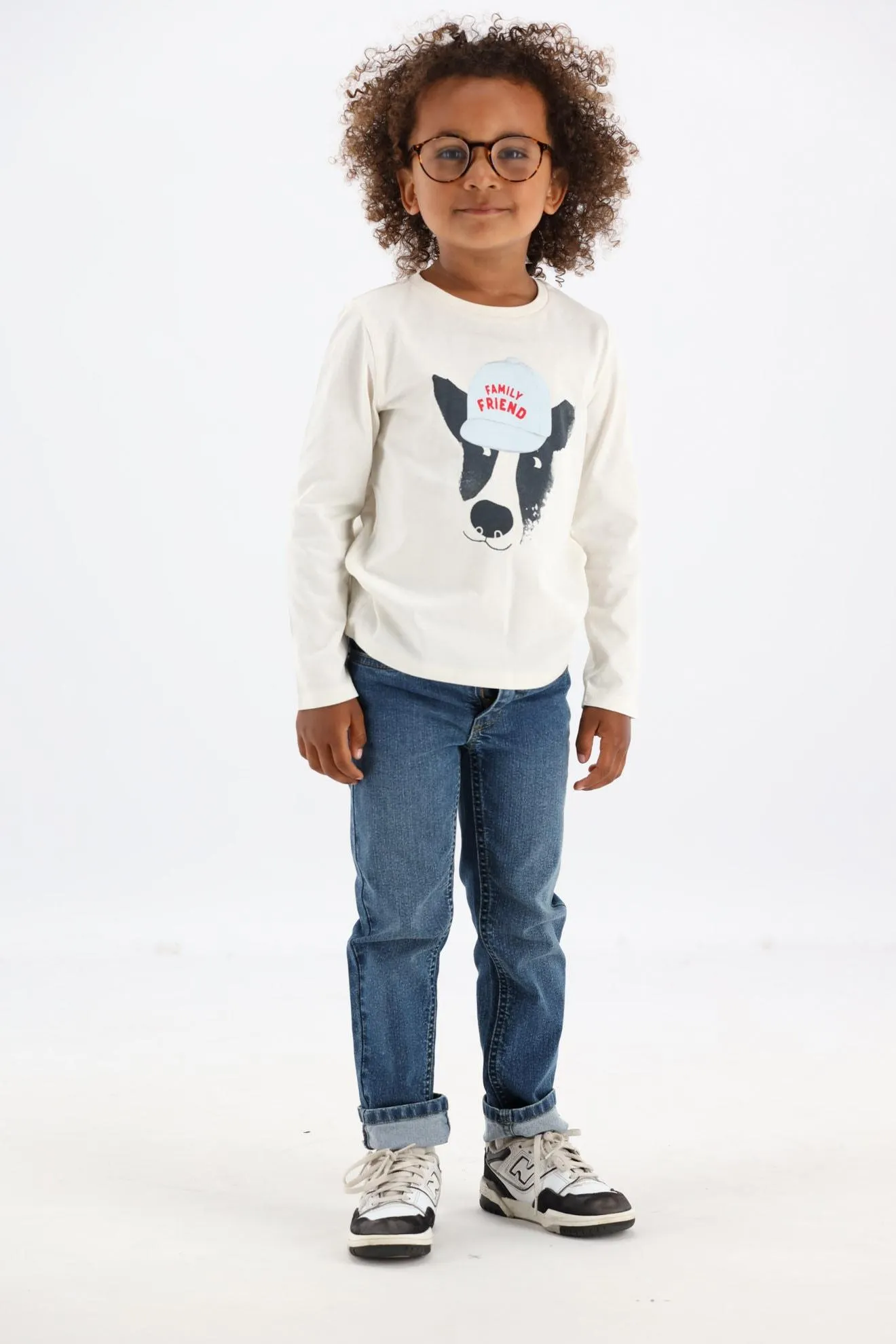 Wit T-shirt lange mouw met hond Family Friend