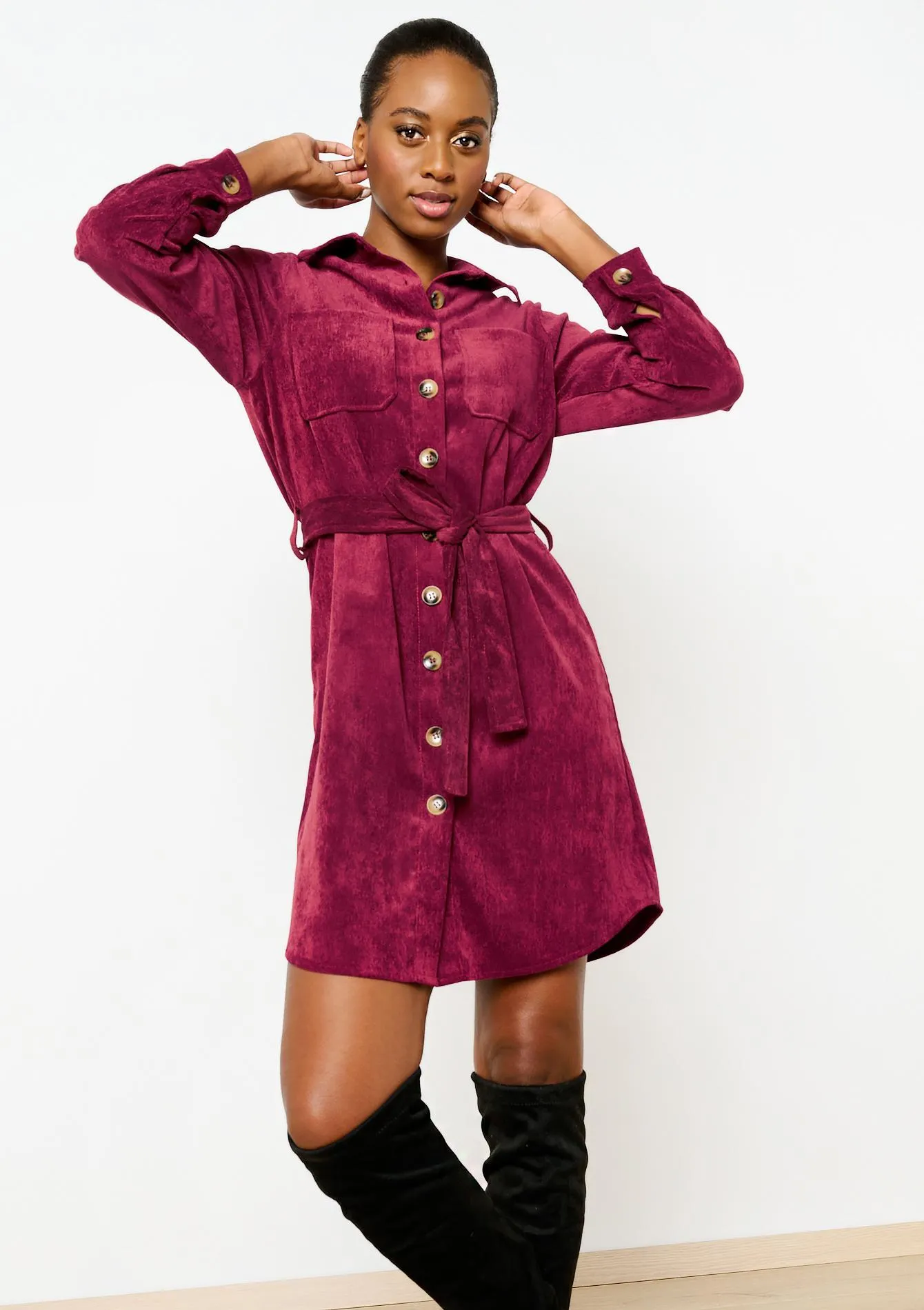 Velvet shirt dress