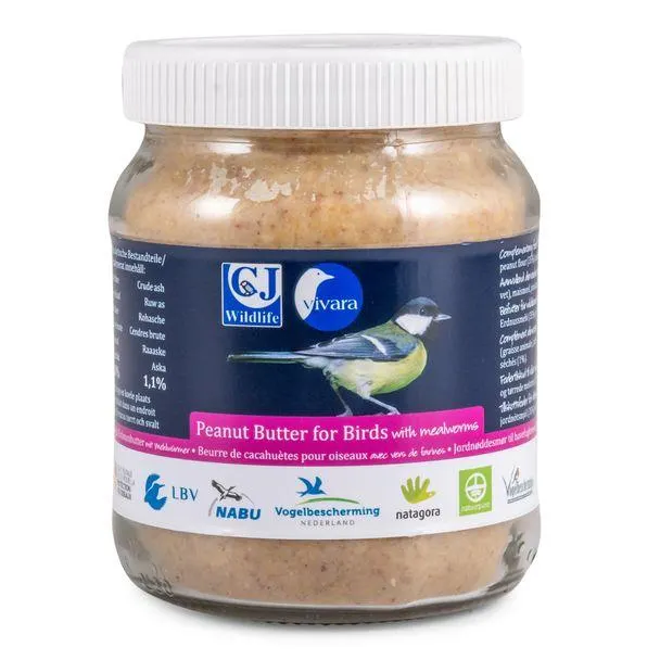 Premium pindakaas voor tuinvogels - met meelwormen