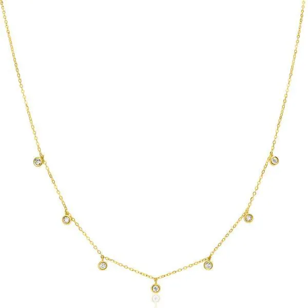 ZINZI Gold 14 krt gouden anker ketting met zeven ronde hangertjes, bezet met witte zirconia's 40-43cm ZGC451