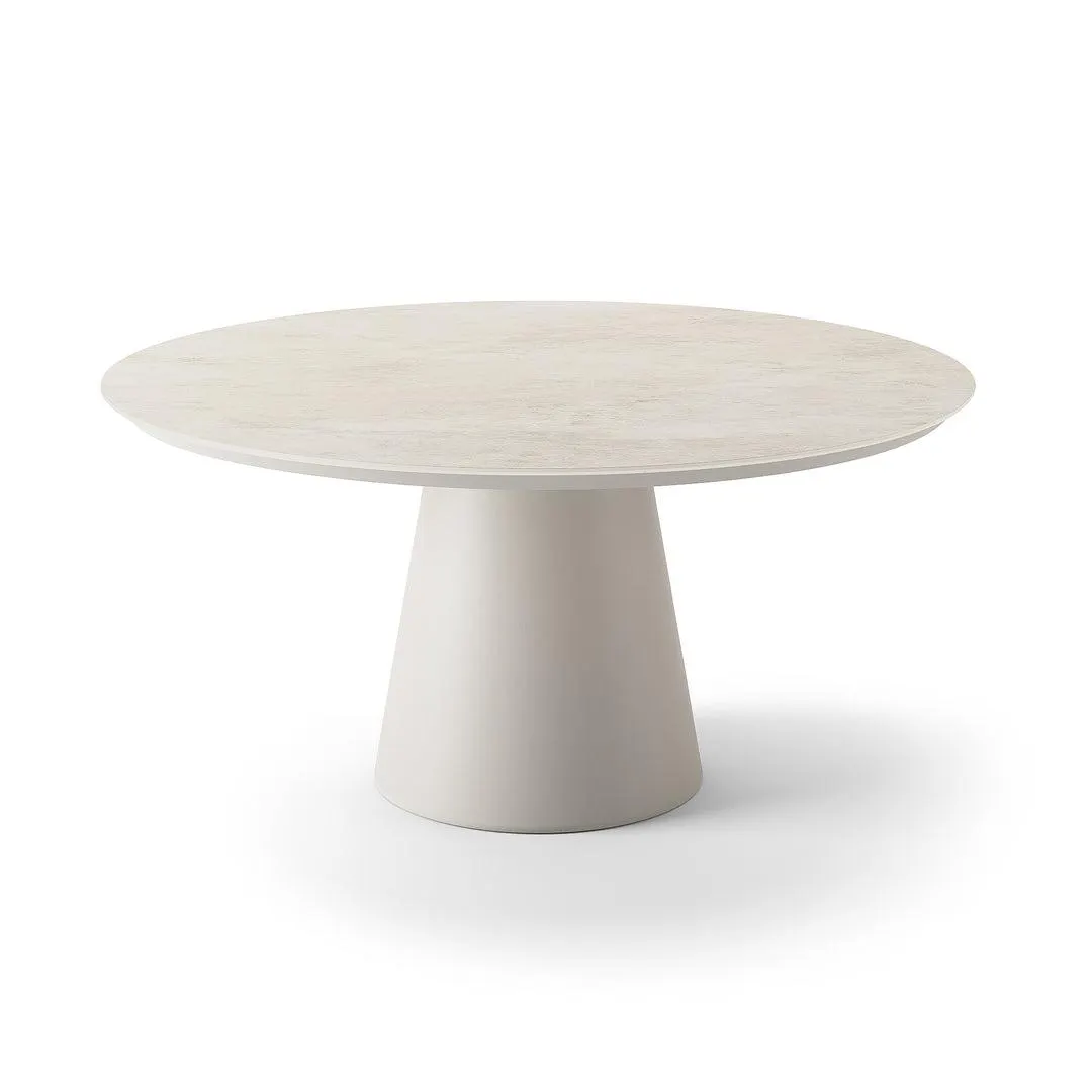 Fortuna ronde tuintafel in beige aluminium 150 cm met keramiek
