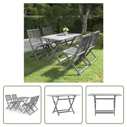 vidaXL Mobilier à dîner de jardin 5 pcs Bois d'acacia massif Gris