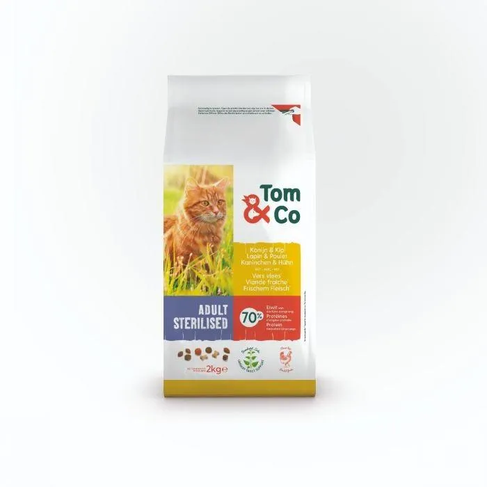 Tom&co brokken gesteriliseerd voor kat konijn & kip adult 2kg