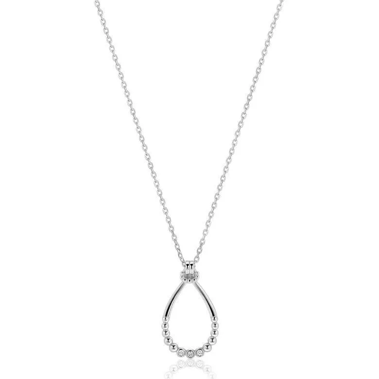 ZINZI zilveren ketting 45cm met open druppelvormige hanger, met bolletjes en drie witte zirkonia’s ZIC2839