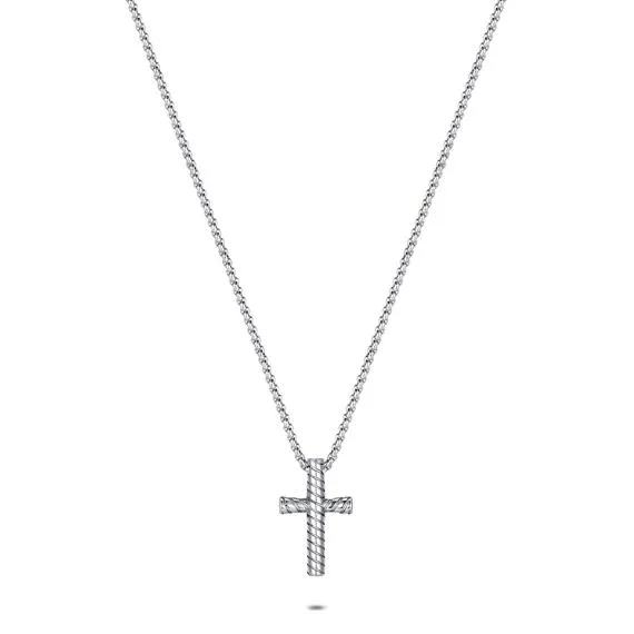 Halsketting in edelstaal, gestreept kruis