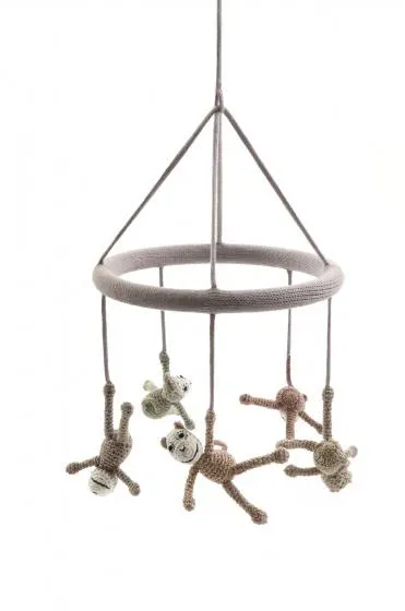 Smallstuff mobiel gebreid apen 23 cm multicolor