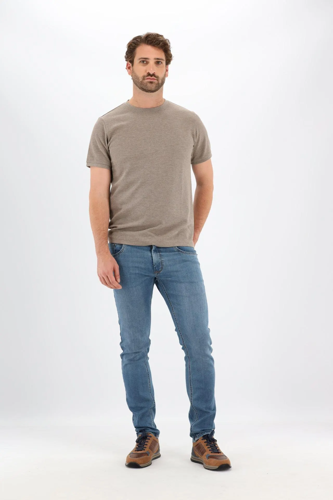 Lichtbruin T-shirt in wafelstructuur