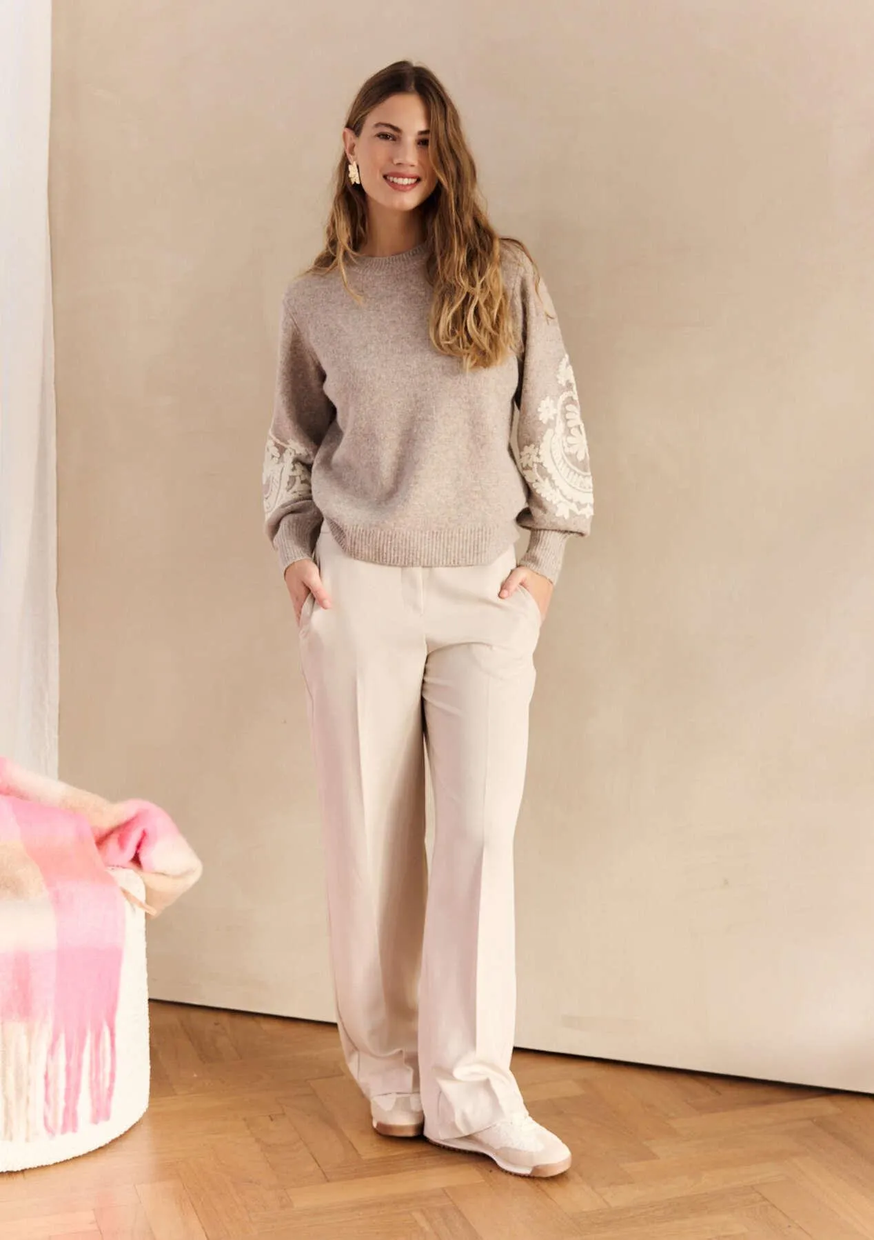 Wide leg twill pants