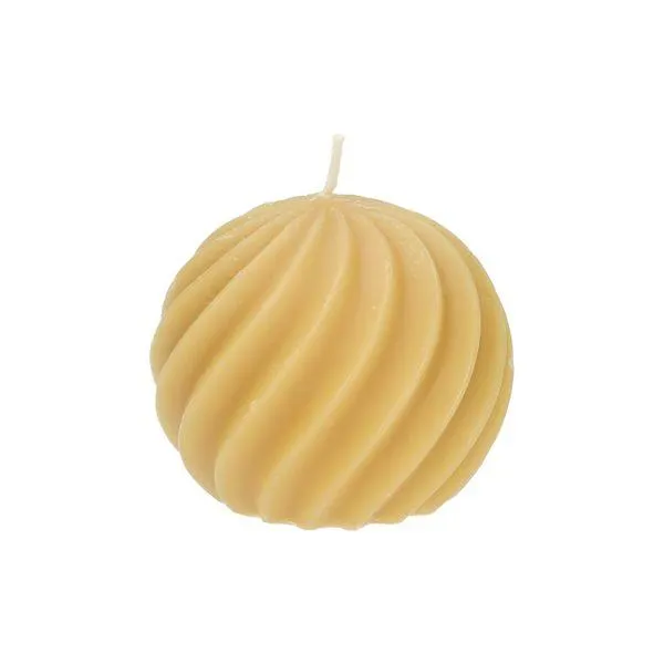 Kaars gedraaide bol, rustiek geel, Ø8 cm