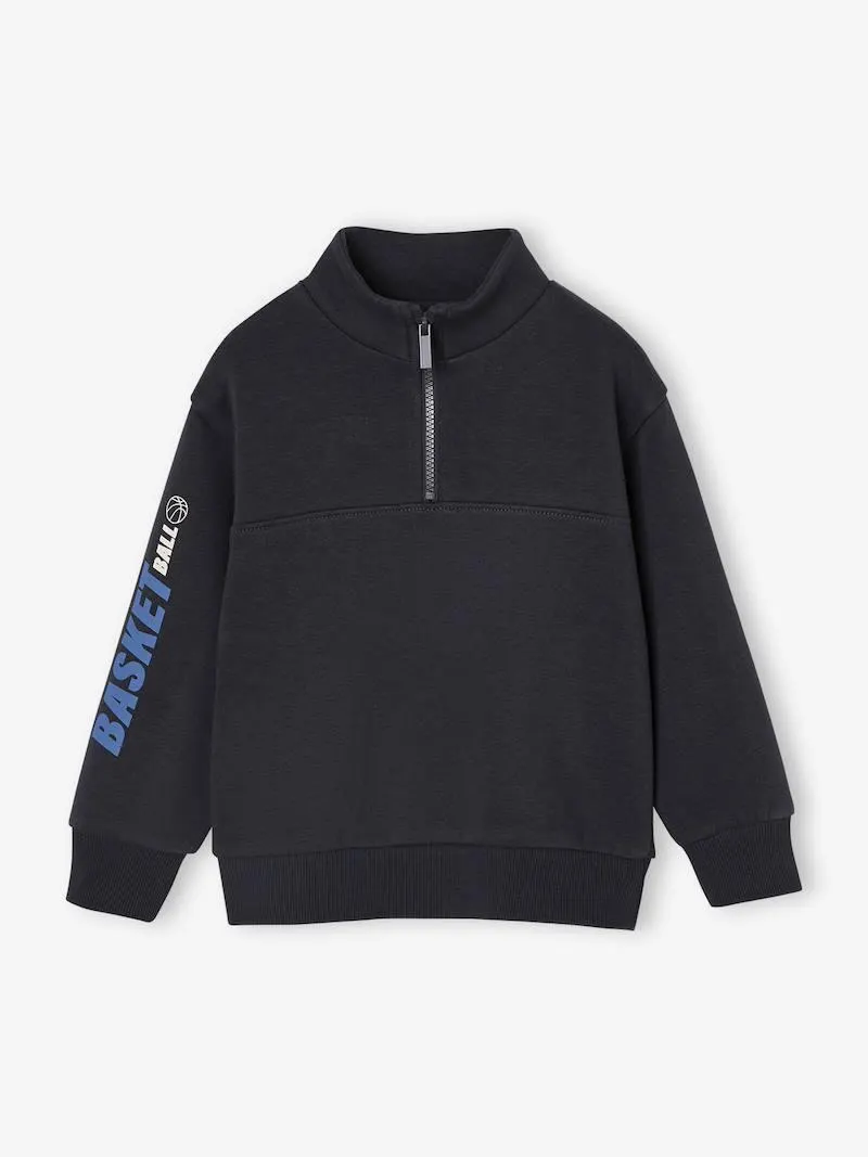 Sweat col camionneur sport garçon motif basket sur manche