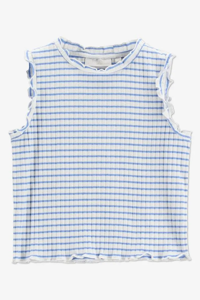 Wit/blauw gestreepte en geribde top