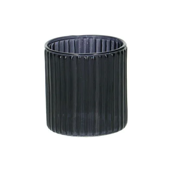 Waxinelichthouder, geribbeld glas, blauw, 6,5 X Ø 6 cm