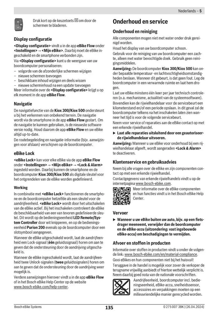 Electric Bike Manual van 12 februari tot 12 augustus 2025 - folder pagina 135