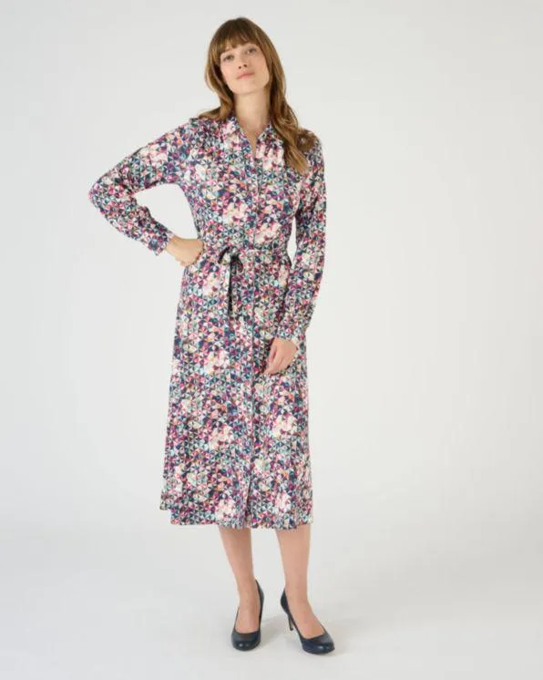 Warme stretchjurk, voelt als peau de pêche, gerecycleerde vezels