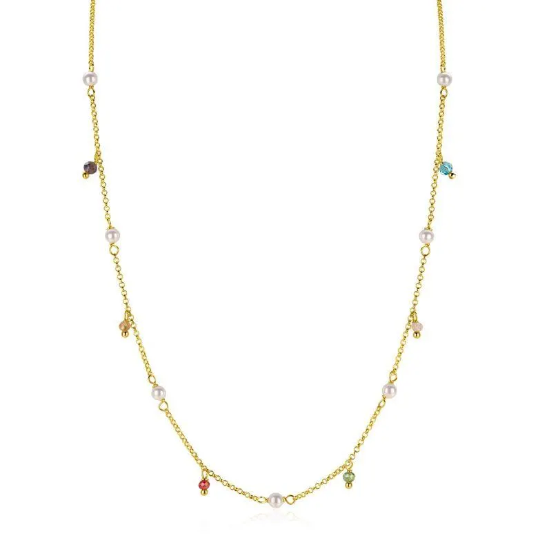 ZINZI gold plated zilveren ketting met witte parels en bungelende beads (5,5 mm) in frisse kleuren 42-45cm ZIC2705G