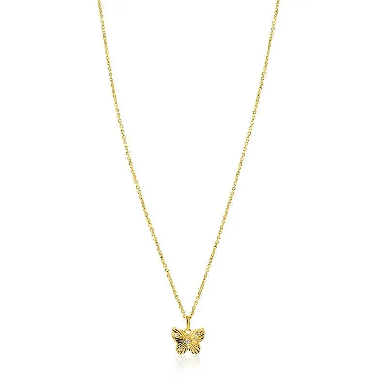 ZINZI gold plated zilveren ketting 42-45cm met vlinder hanger, bezet met witte zirkonia's ZIC2742