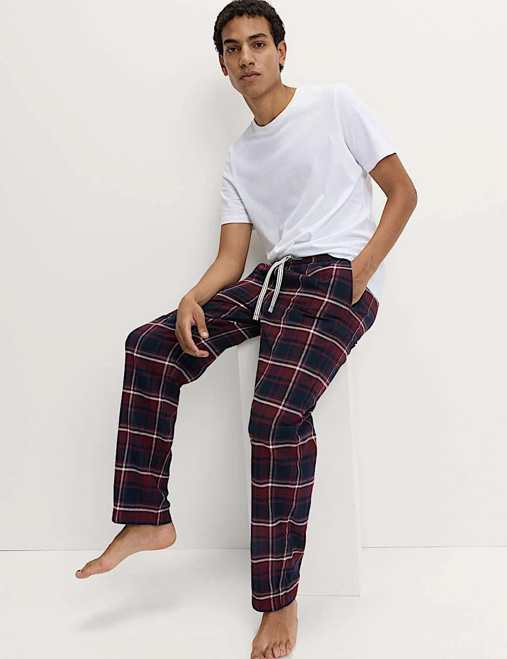 Pure Cotton Checked Loungewear Bottoms