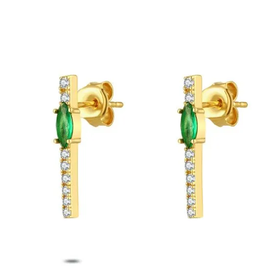 Oorbel in zilver, groene steen