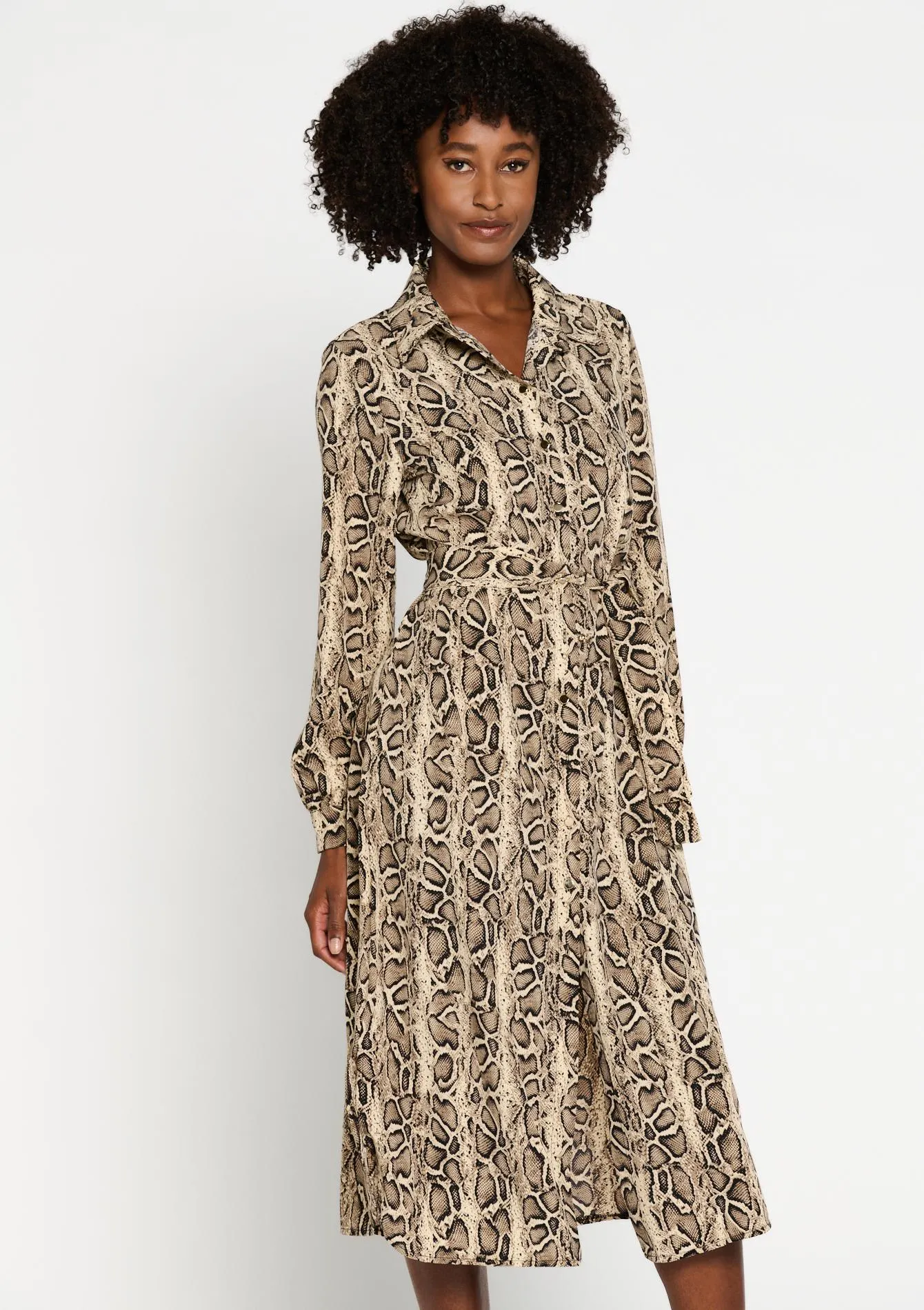 Shirt dress with snake print