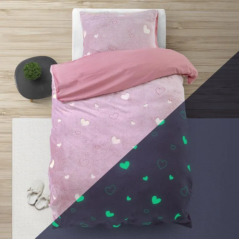 Glow in the dark dekbedovertrekset - Hartjes