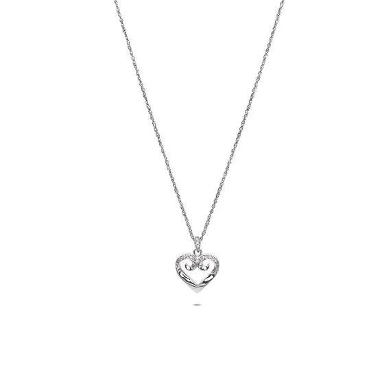 Halsketting in edelstaal, hartje met zirkonia
