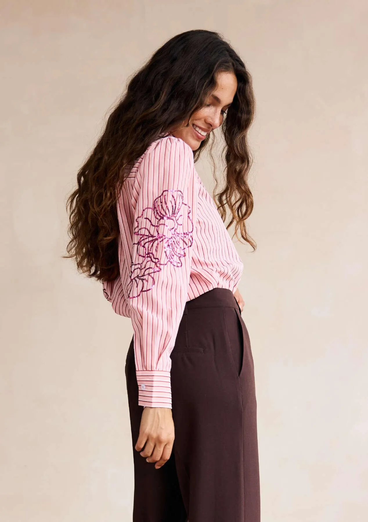 Embroidered striped shirt