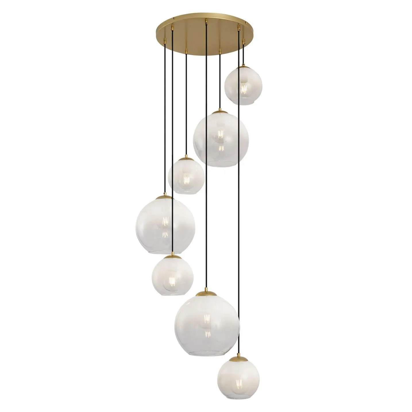 Hotel chique hanglamp messing met wit glas rond 7-lichts - Misty