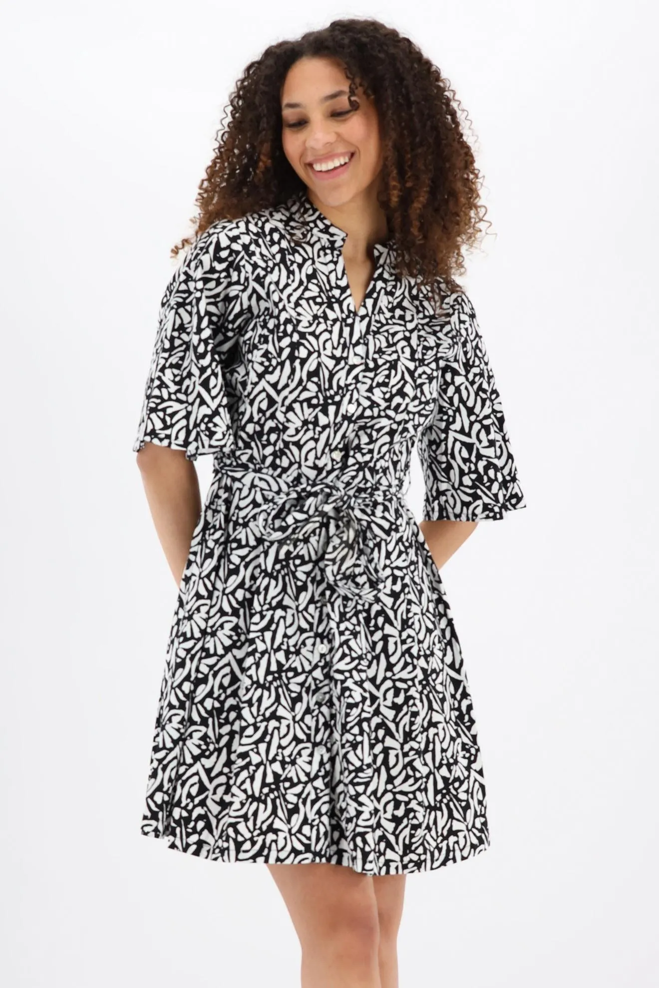 Zwart/witte korte jurk met print