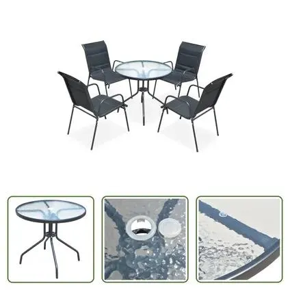vidaXL Mobilier de salle à manger d'extérieur 5 pcs Acier Noir
