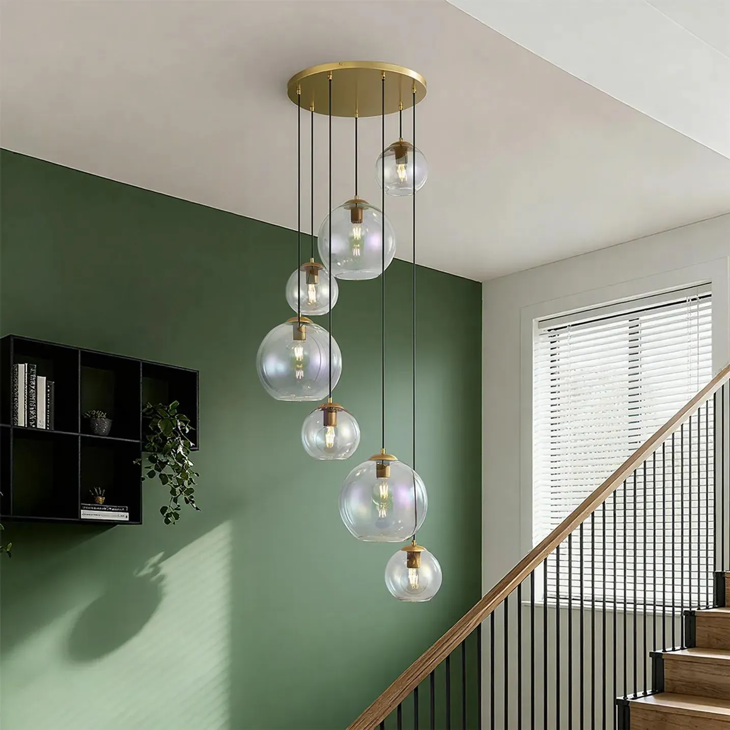 Art Deco Hanglamp Goud met Regenboog Glas 7-Lichts - Sandra