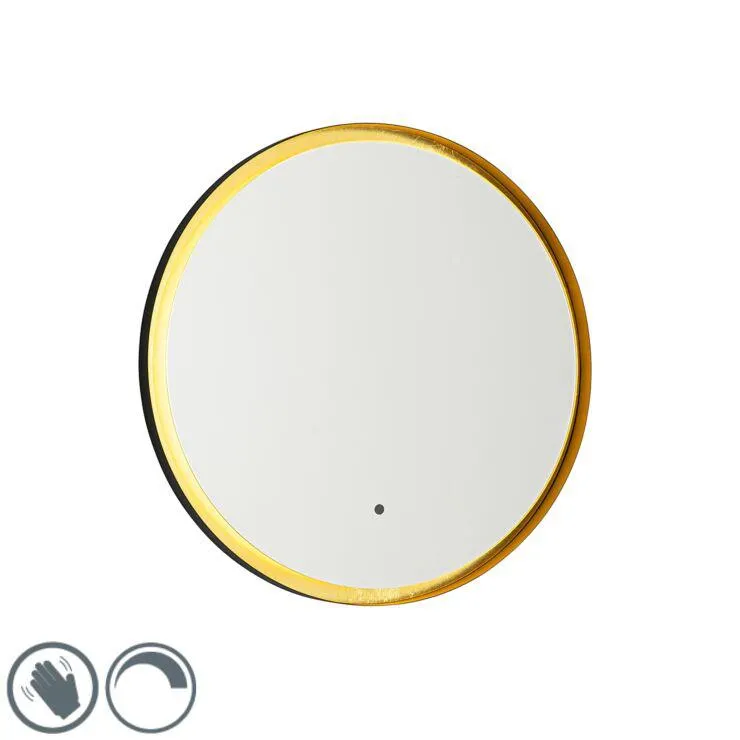 Fürdőszobatükör fekete, arannyal, LED-del és érintőképernyős dimmerrel - Pim
