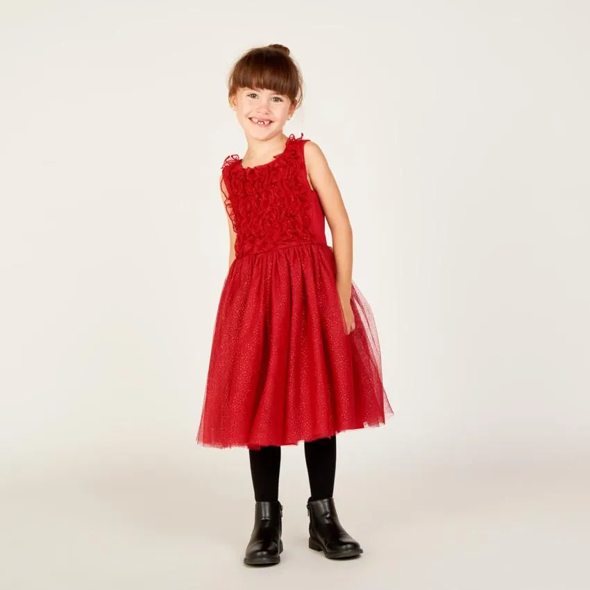 Robe de fête sans manches à froufrous pailletés pour fille