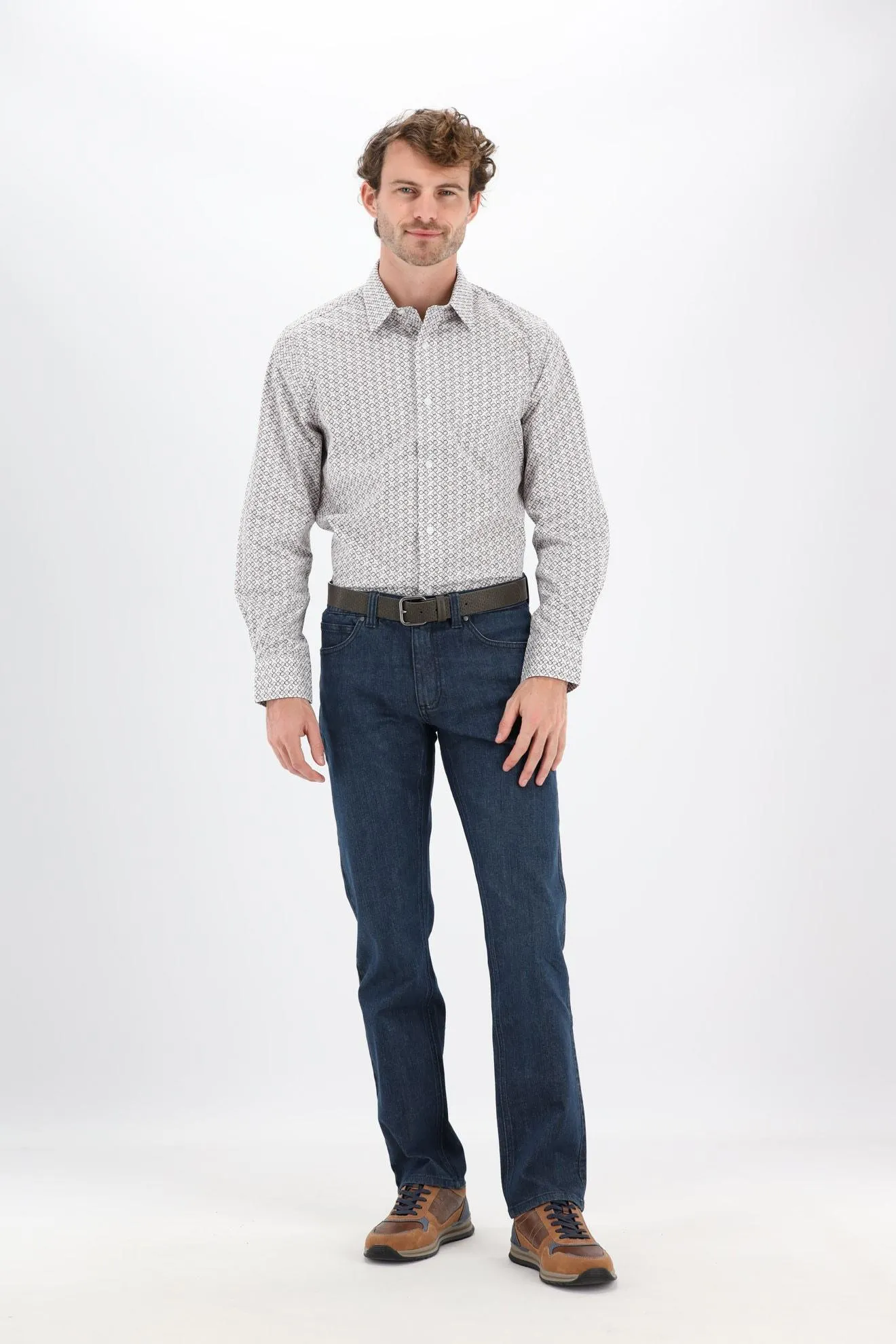 Wit/roze/bruin/grijs geprint hemd lange mouw