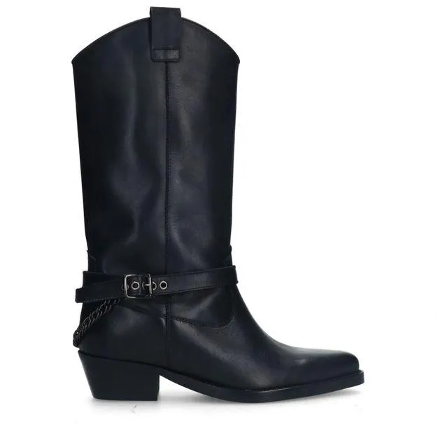 Zwarte leren cowboylaarzen met buckle