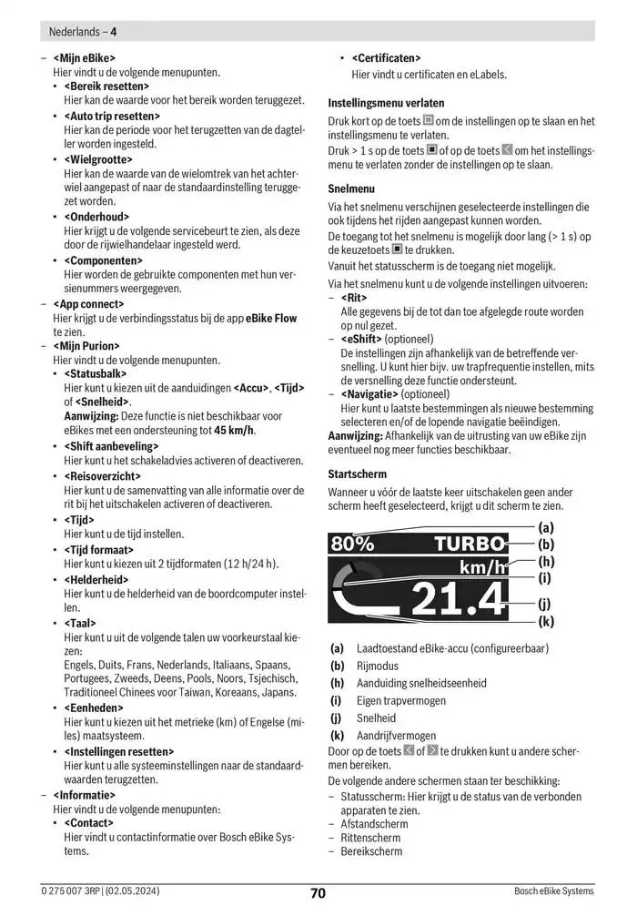 Electric Bike Manual van 12 februari tot 12 augustus 2025 - folder pagina 70