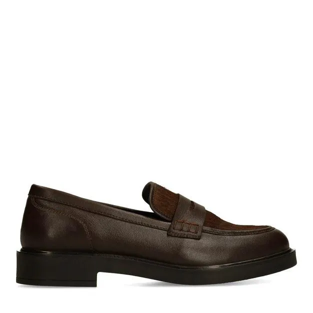 Bruine leren loafers met pony hair
