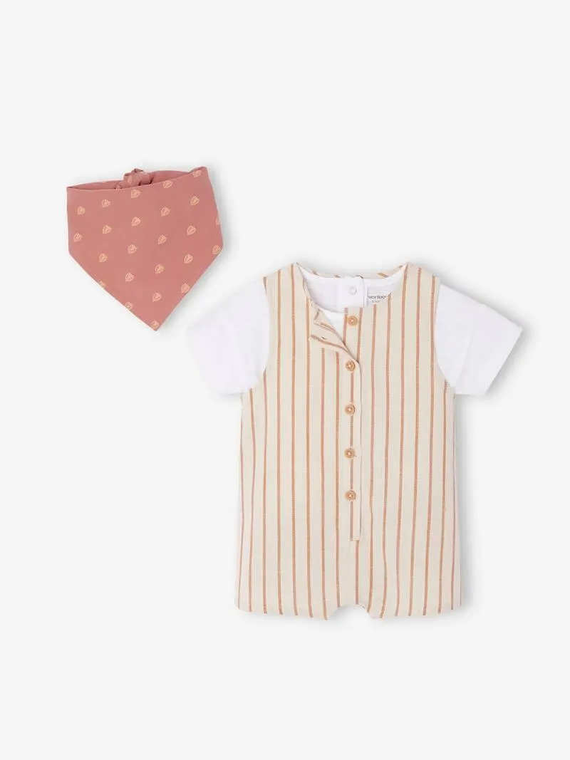 Ensemble tee-shirt + bandana + combinaison courte rayée bébé