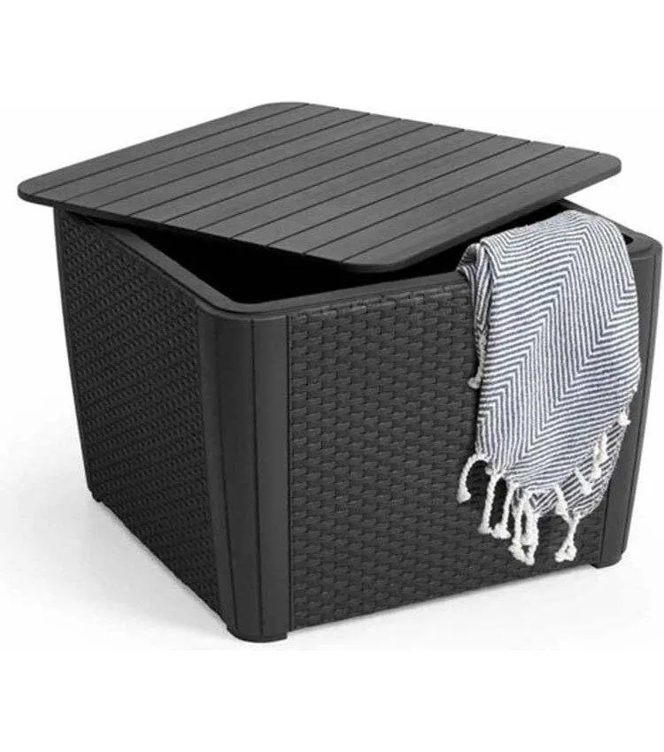 Bijzettafel en opbergbox grijs Wicker 57x57x43 cm