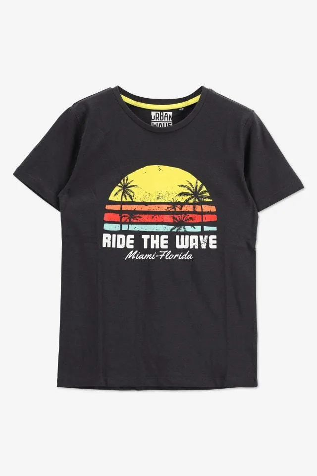 Marineblauw T-shirt met zonsondergang