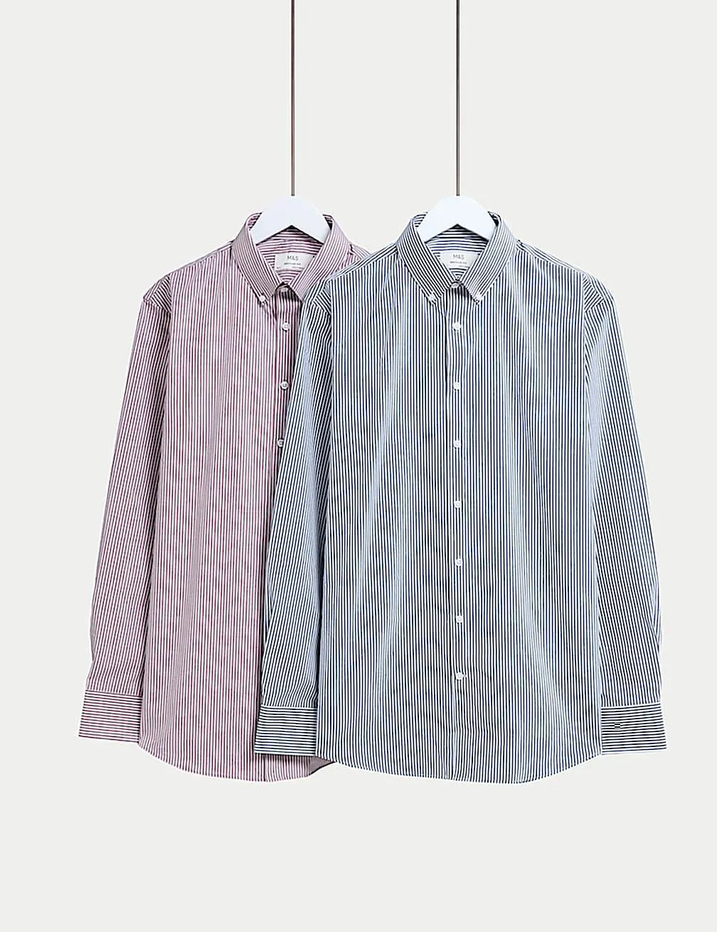 2 Pack Easy Iron Regular Fit Striped Long Sleeve Shirts