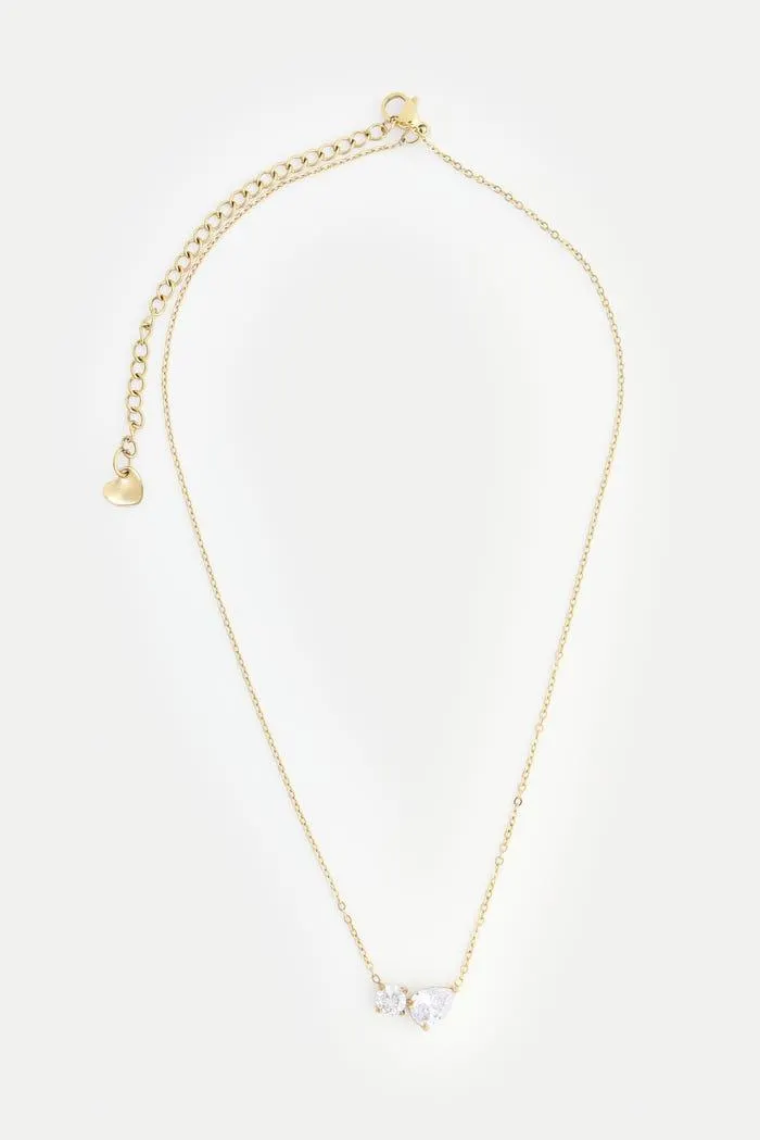 Halsketting met 2 steentjes stainless steel