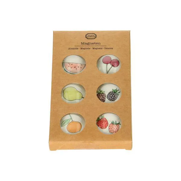Magneten, glas, fruit, set van 6 stuks