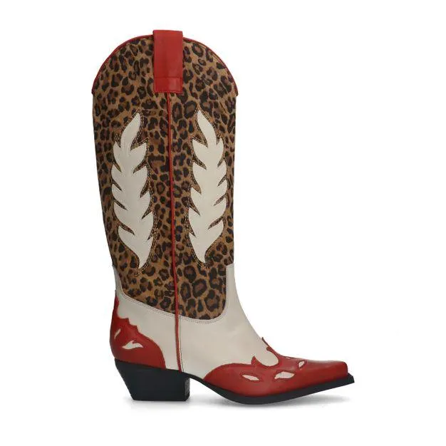 Leopard cowboylaarzen met rode details