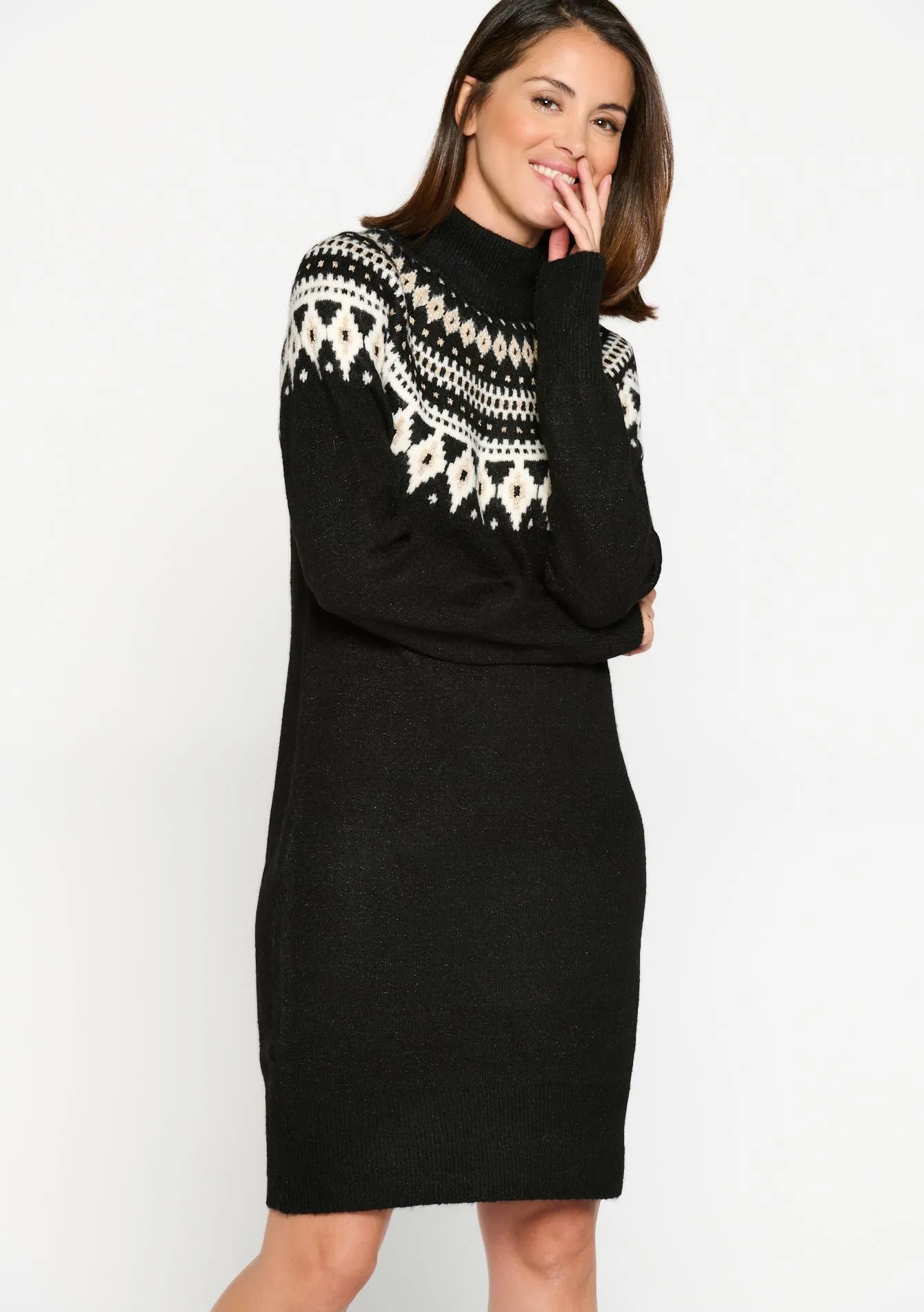 Pullover dress with jacquard