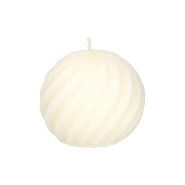 Kaars gedraaide bol, rustiek wit, Ø8 cm