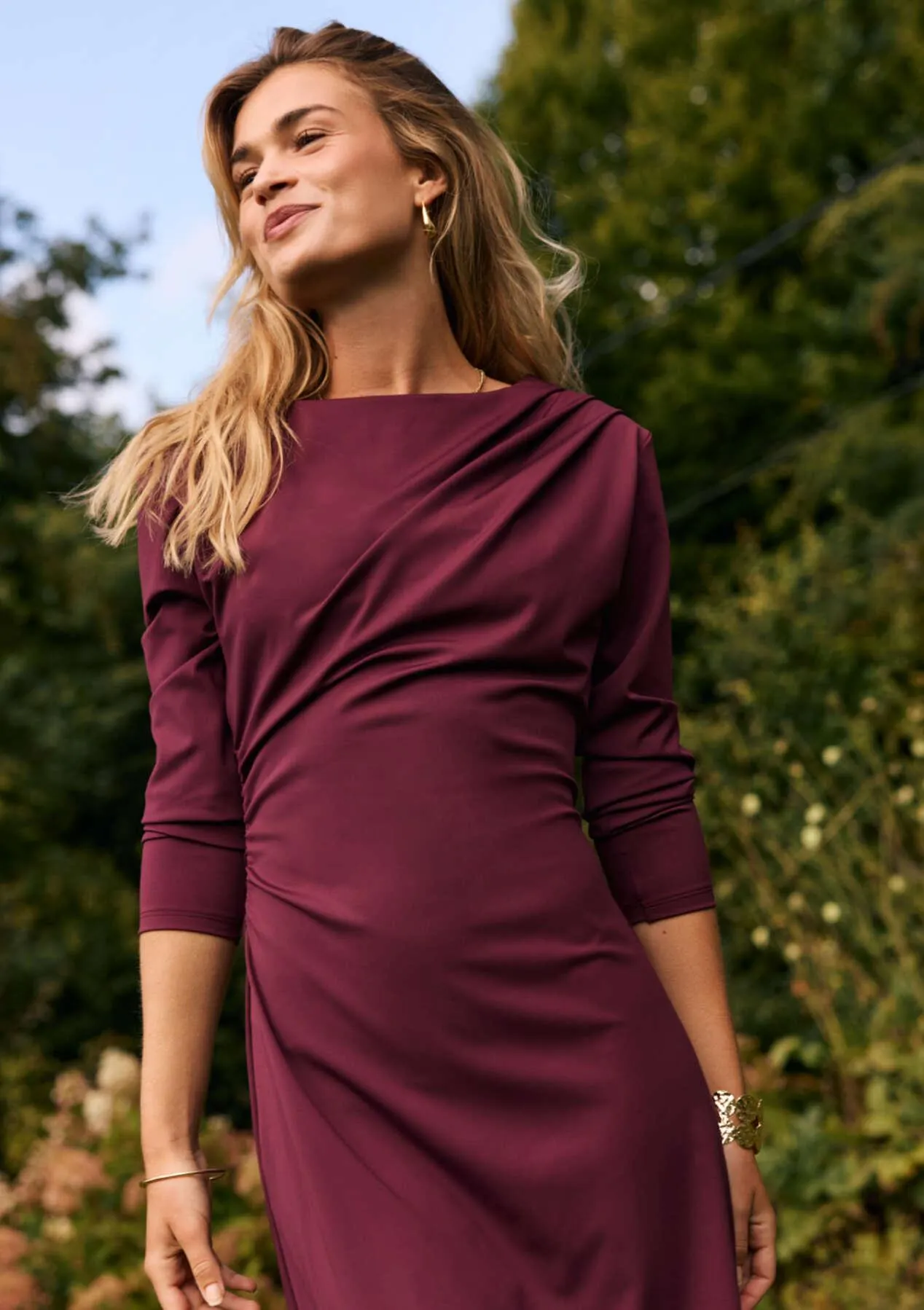 Draped fitted long dress